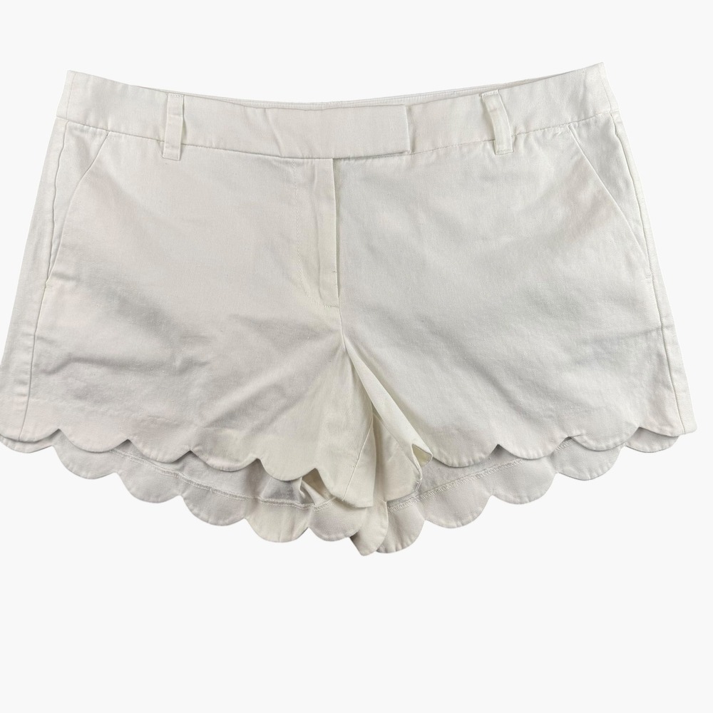 J.Crew White Scalloped Hem Chino Shorts Size 14 Mid Rise Cotton Blend